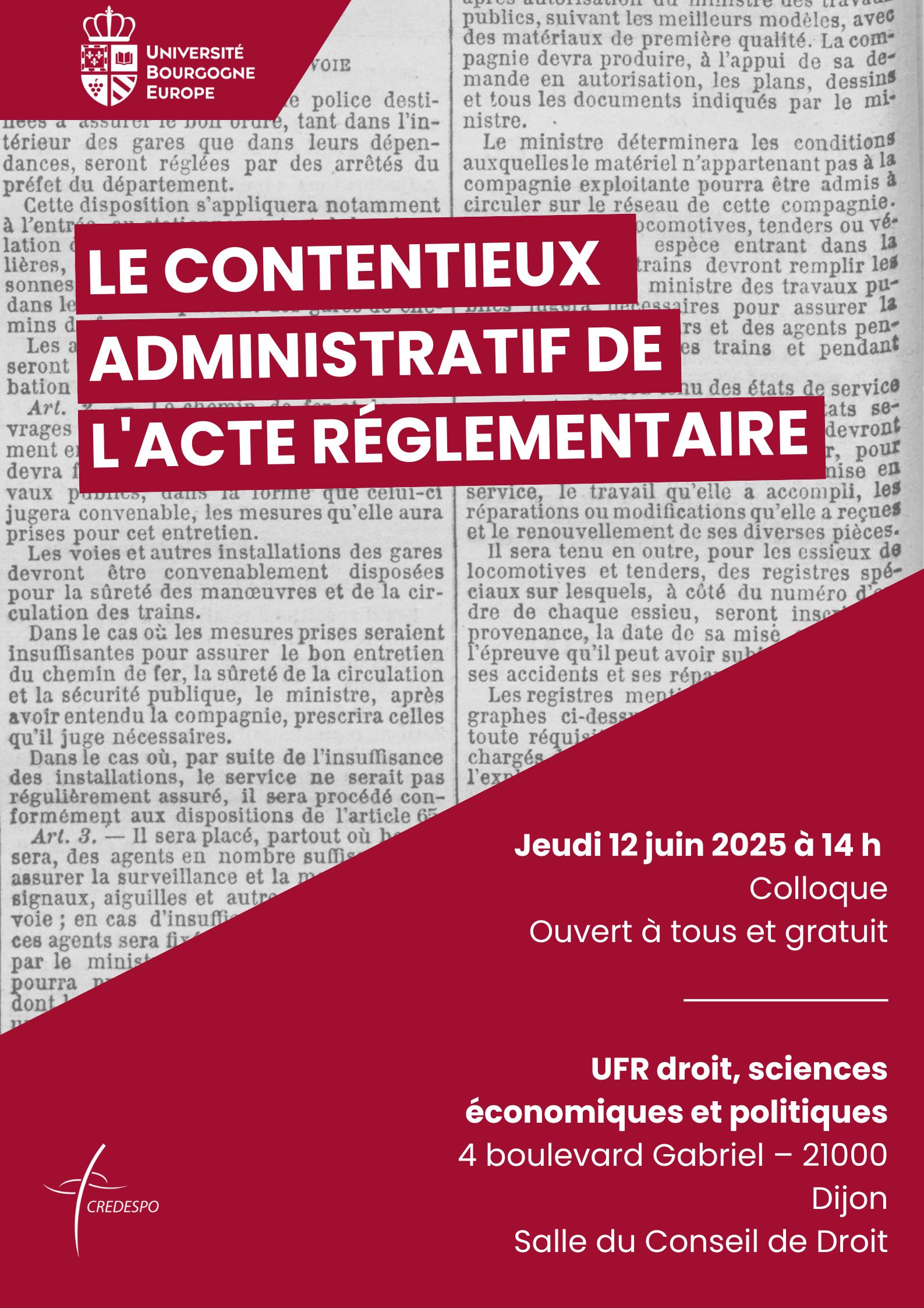 Affiche du colloque sur le contentieux de l'acte réglementaire