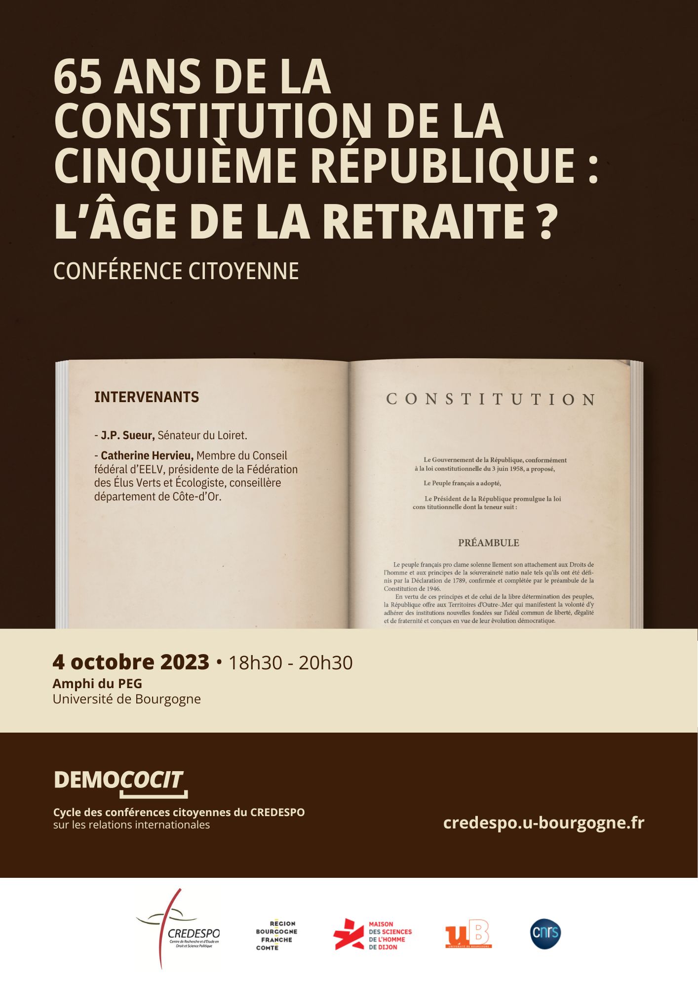 Affiche conférence citoyenne 65 ans de la constitution de la cinquième république