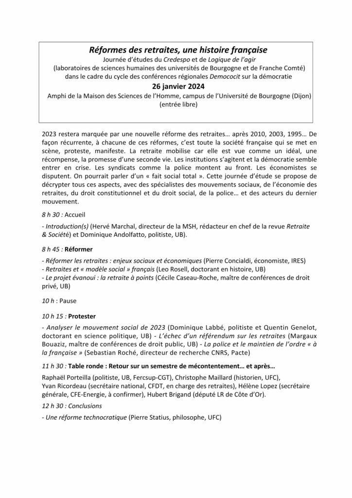 programme journée d'études réforme des retraites