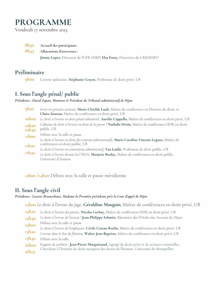 programme journée d'étude le droit à l'erreur